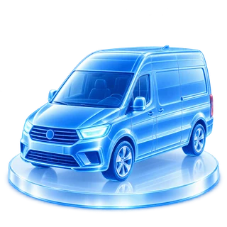 Transporter aus blauem Glas