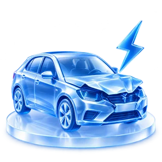 Unfallwagen aus blauem Glas